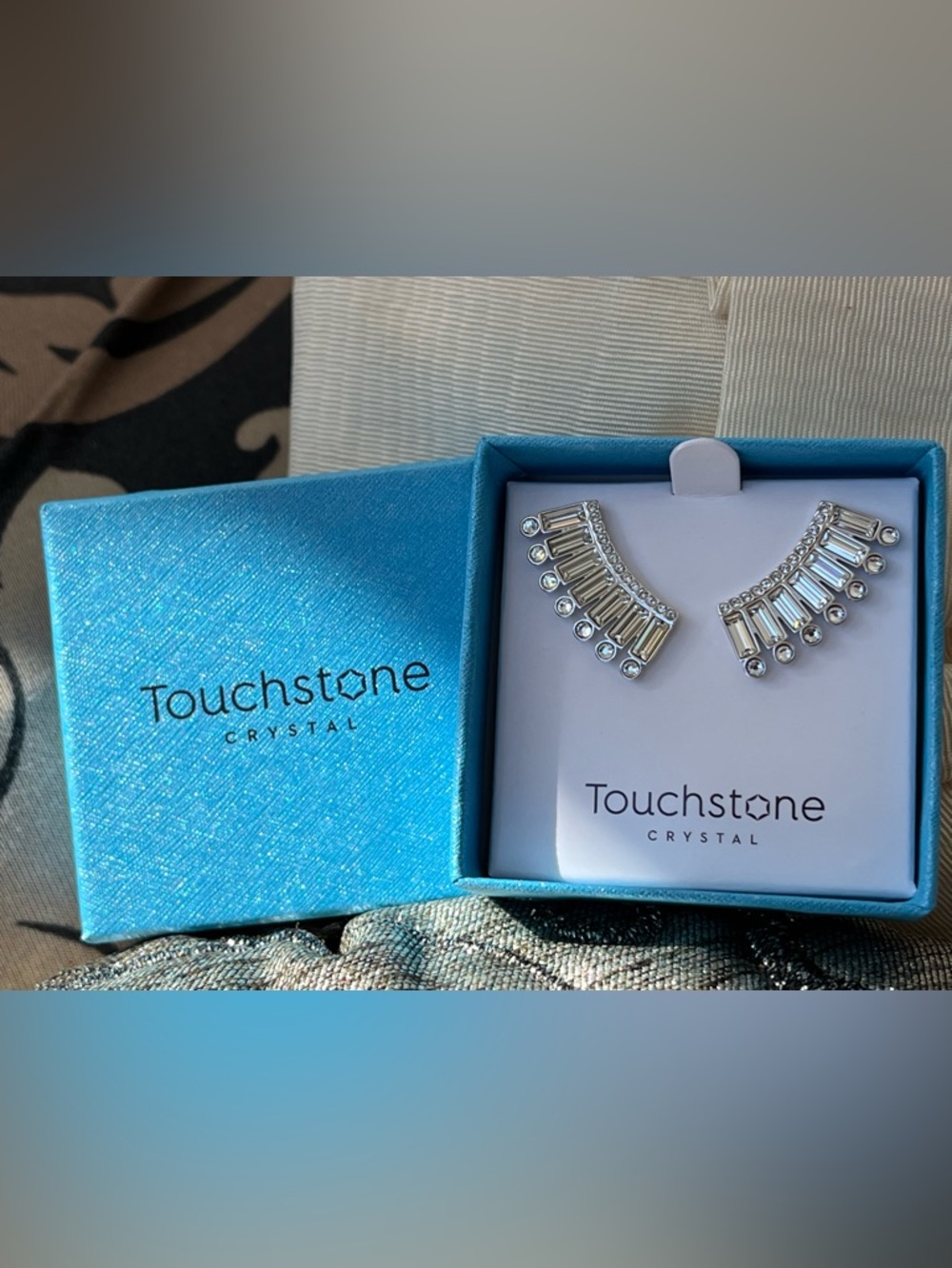 Touchstone Swarovski Crystals Exotic Fan Earrings BNIB $79 Retail Value - Picture 8 of 10